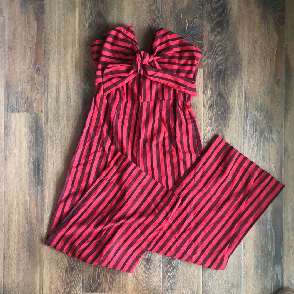 Red strapless jumpsuit